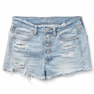American Eagle Denim Shorts Women Size 2 Distressed Button Fly Cutoff Festival